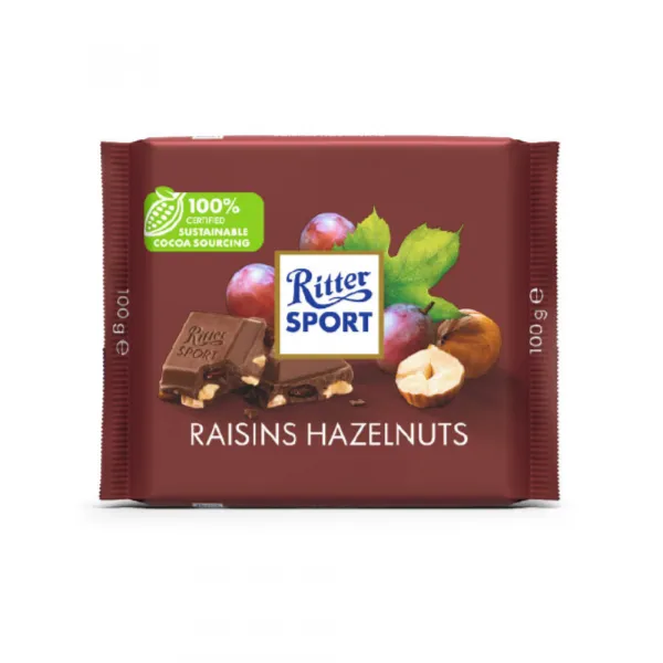 Ritter Sport Milk Chocolate With Raisins & Hazelnuts, 100g
