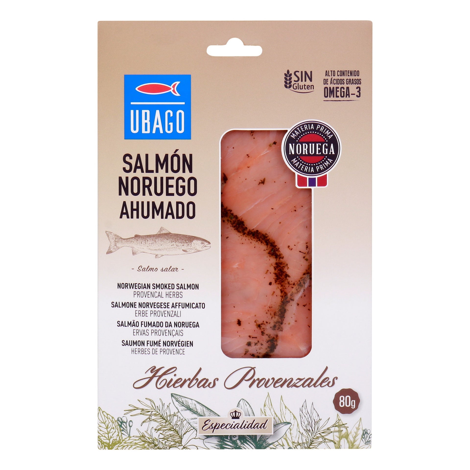 Ubago Norwegian Smoked Salmon Slices With Provencal Herbs 80 g