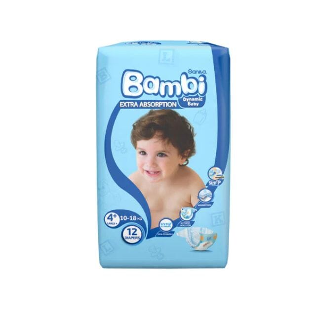 Sanita Bambi Baby Diapers Regular Pack, Size 4+, Large Plus, 10-18kg, 12 Count Baby Bath & Body Care Pinoygrocers