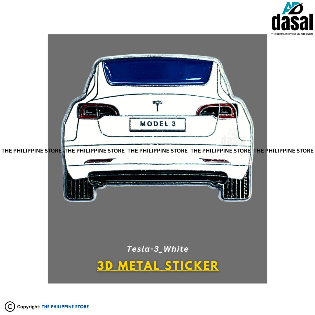 3D Metal Sticker- Tesla-3_White