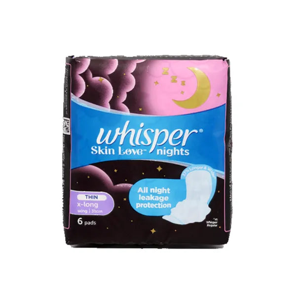 Whisper Skin Love Nights Thin X-long Wings Pads, 6 Pieces