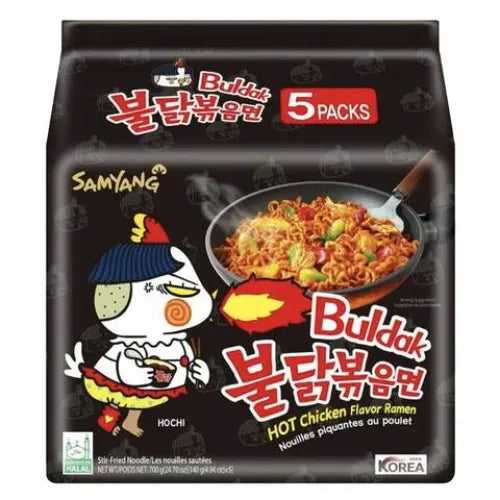 Samyang Buldak Original Hot Chicken Flavor Ramen Stir Fried Noodles Pack, 5X140G