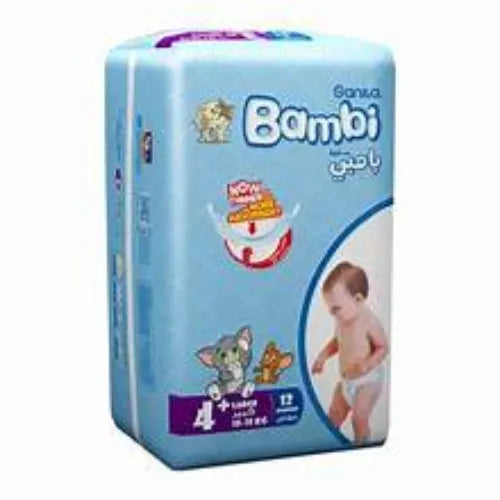 Sanita Bambi Baby Diapers Regular Pack Size 4+ Large Plus 10-18kg 12 Count