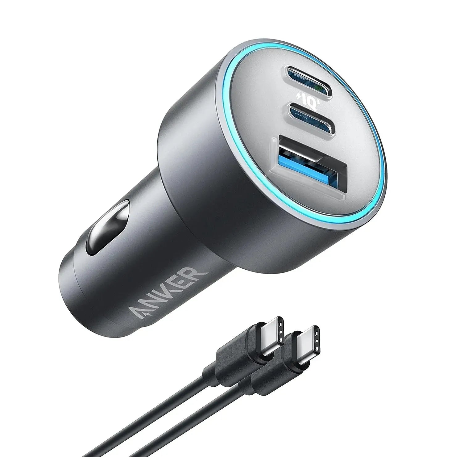 Anker A+Cx2 Dual Usb-C Port 67W Car Charger With Usb-C To Usb-C Pd 1 Meter Nylon Cable-Black_(B2736H11)