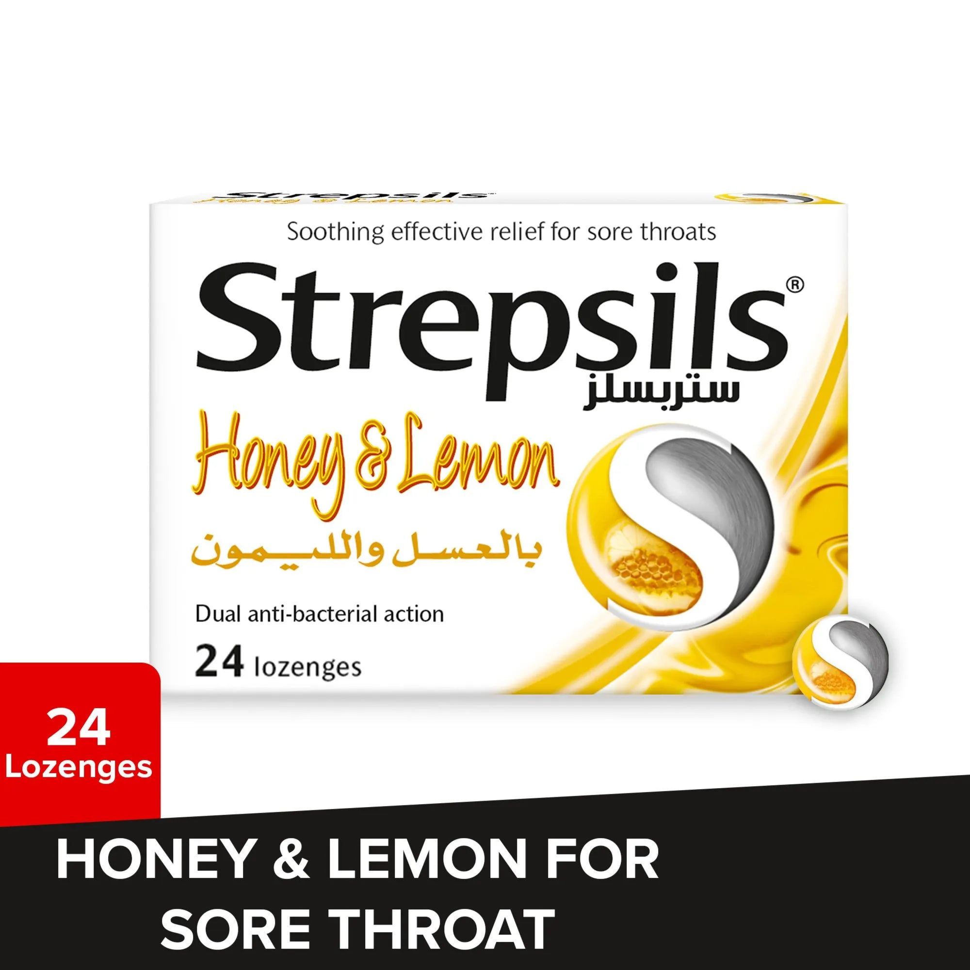 Strepsils Honey & Lemon Sore Throat Relief Lozenges, 24 Lozenges