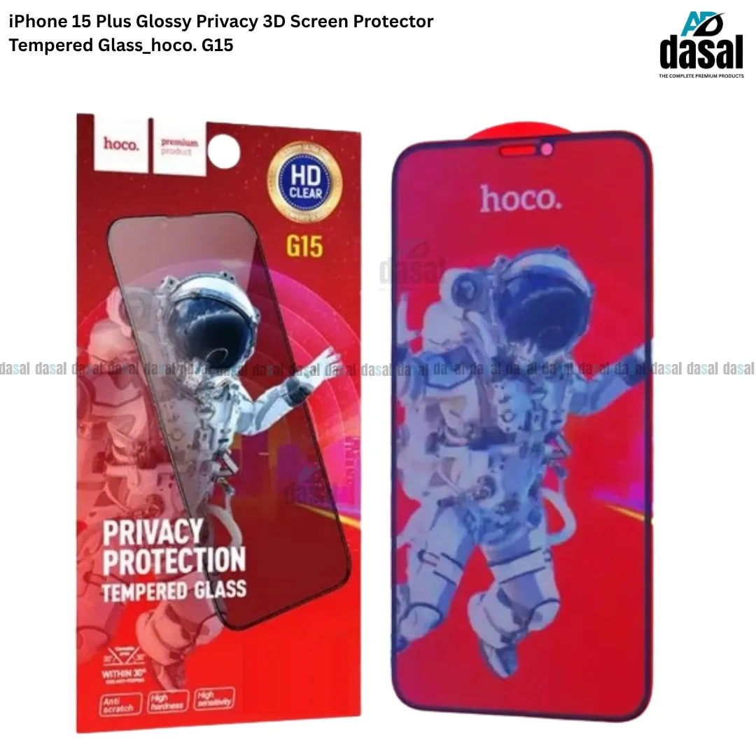 Iphone 15 Plus Glossy Privacy 3D Screen Protector Tempered Glass_Hoco. G15