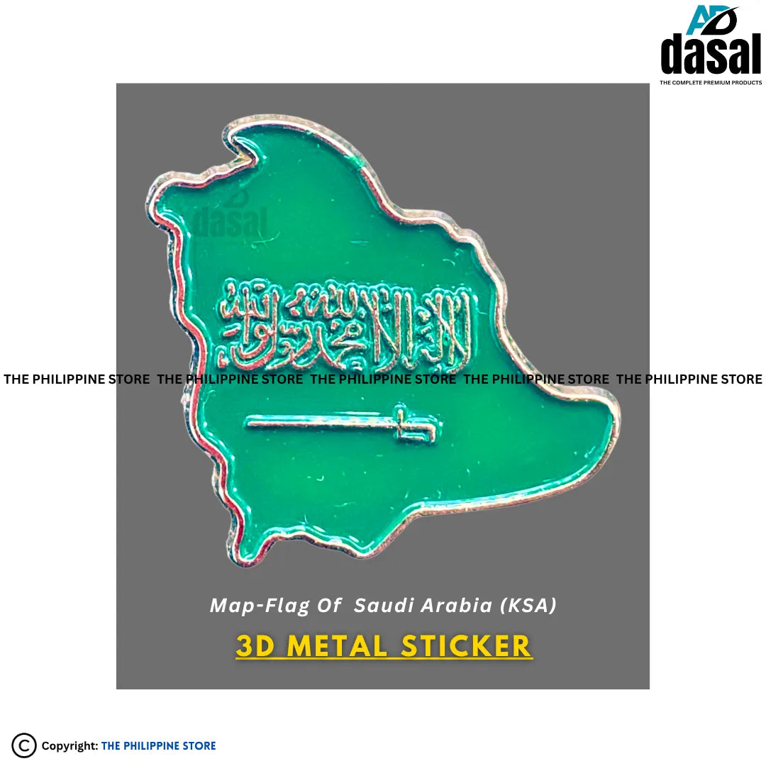 3D Metal Sticker- Map-Flag Of Saudi Arabia (Ksa)