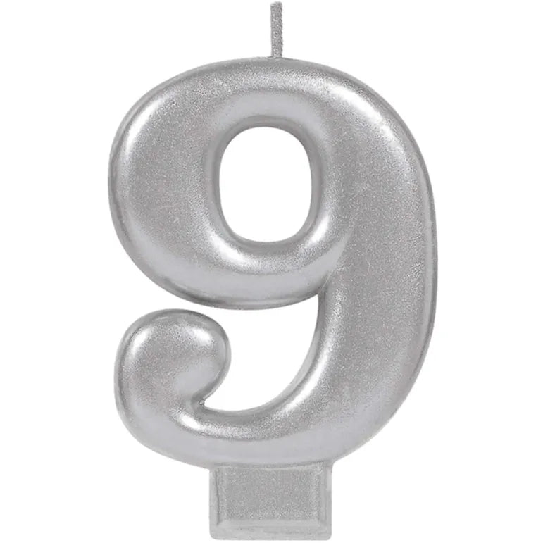 Party Centre Silver Numeral Metallic Candle #9