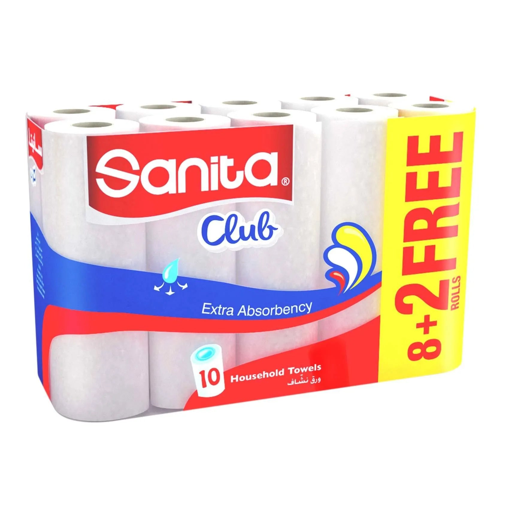 Sanita Club Handhold Towel, 28 Cm, 8+2 Roll