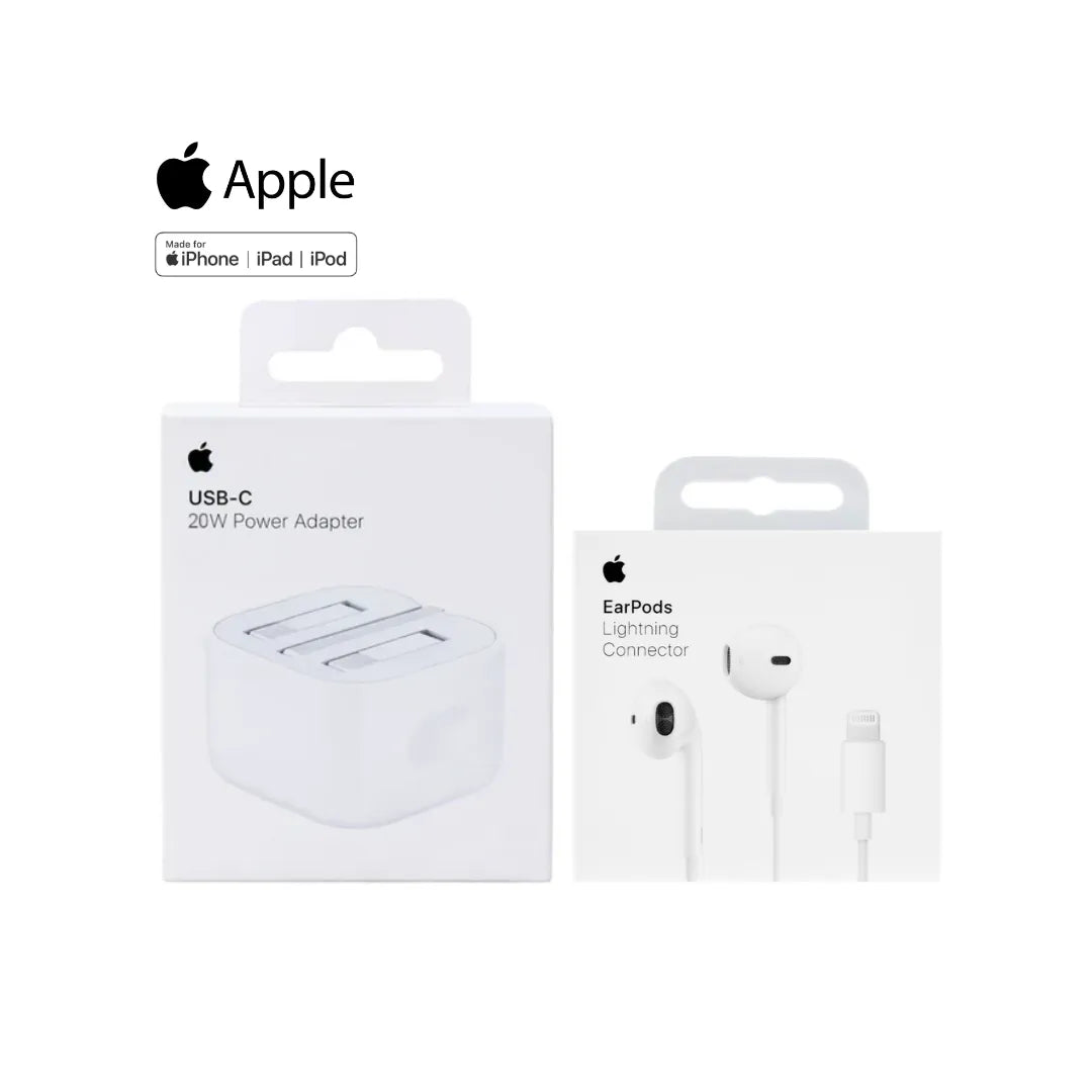 Apple 20W Power Adapter A2344 + Apple Lightning Connector Earpods A1478 (Multi Value Combo Pack) ( 20W + Lhf )