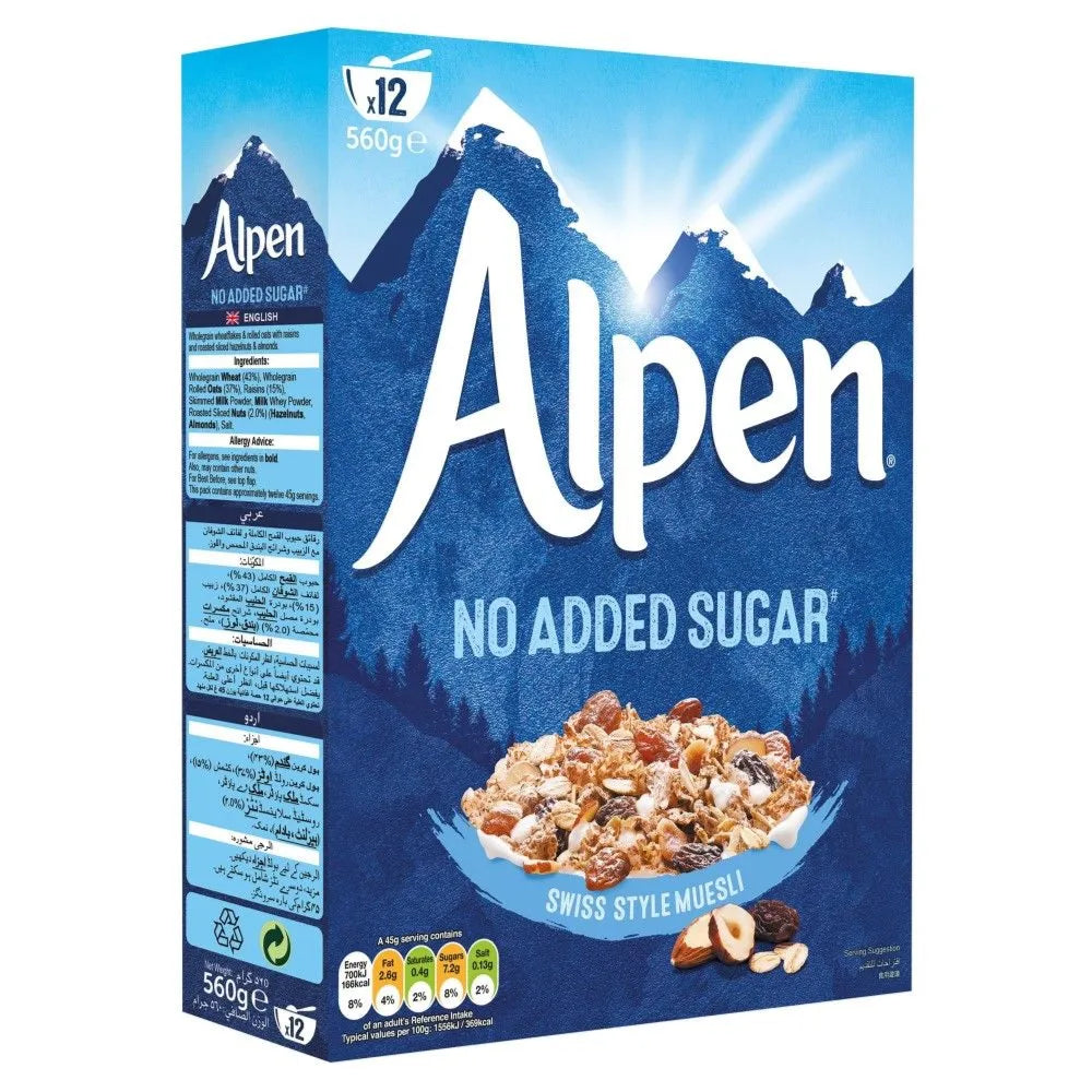 Alpen No Added Sugar Swiss Style Muesli Cereal, 560g