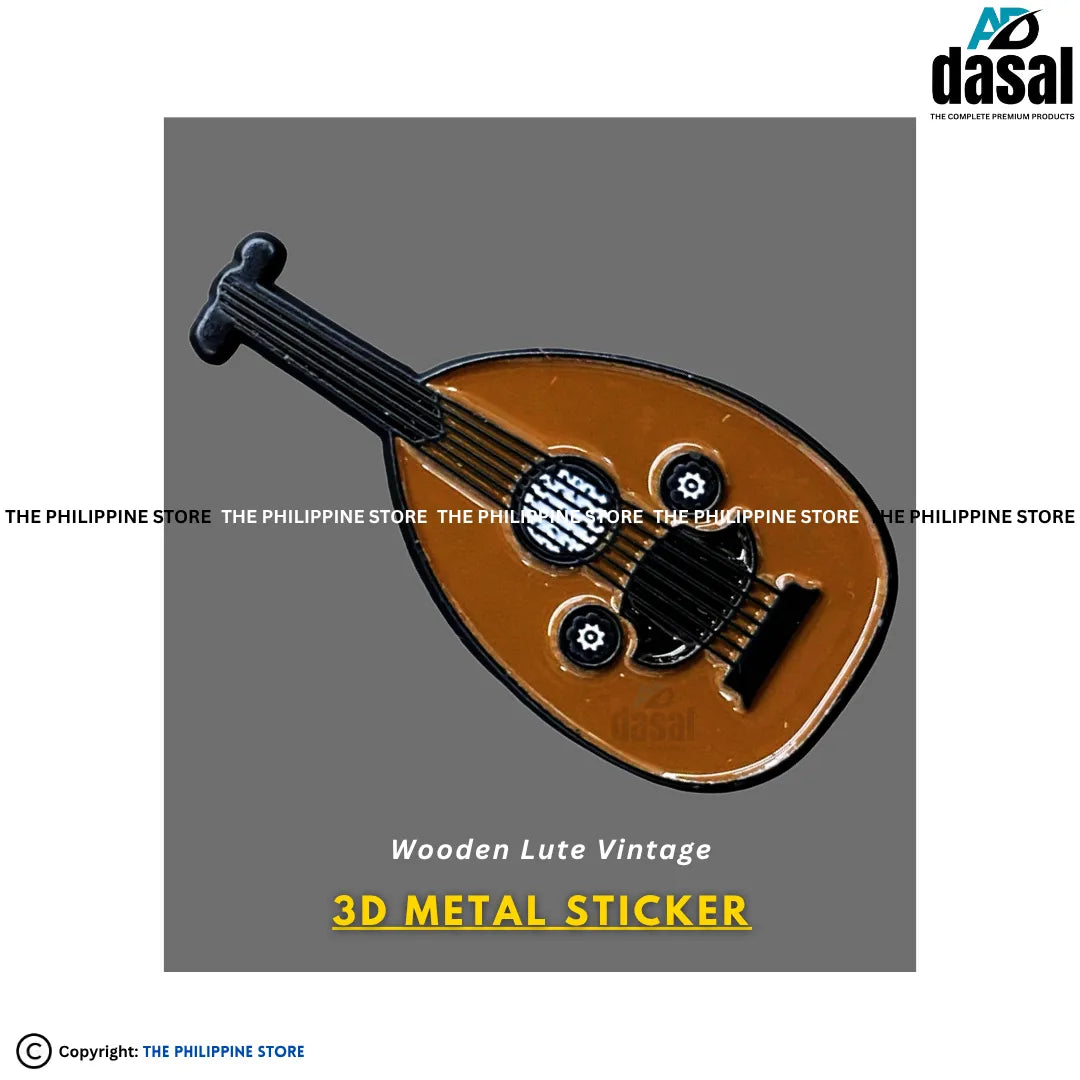 3D Metal Sticker- Wooden Lute Vintage
