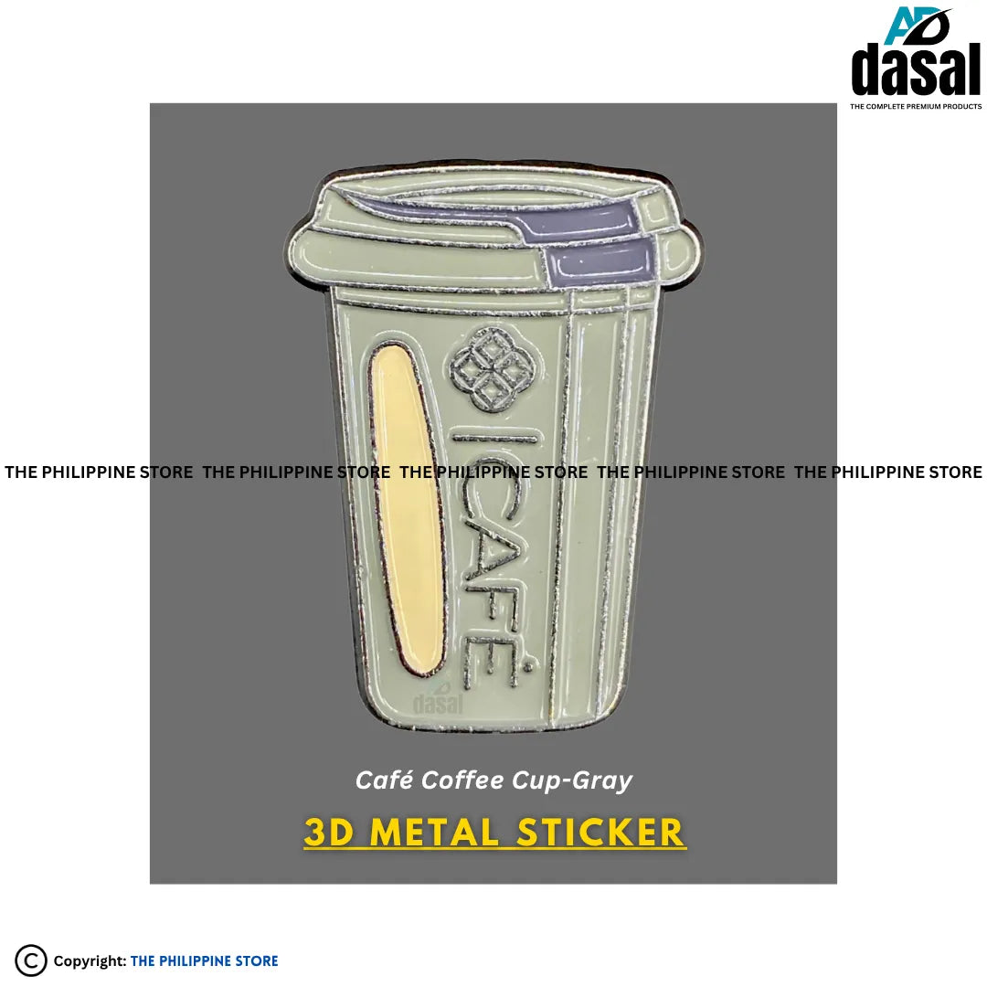 3D Metal Sticker- Café Coffee Cup-Gray
