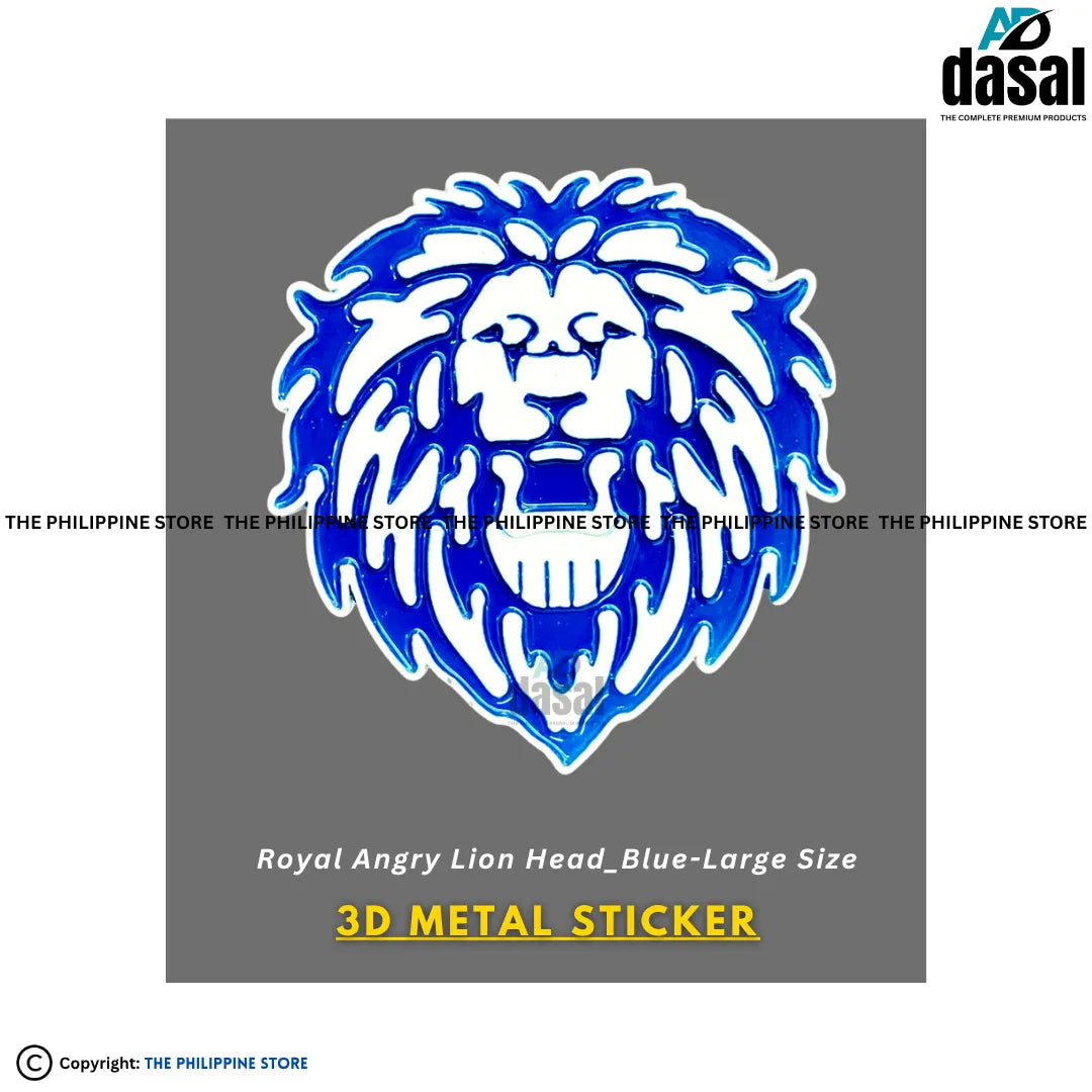 3D Metal Sticker- Royal Angry Lion Head_Blue-Large Size