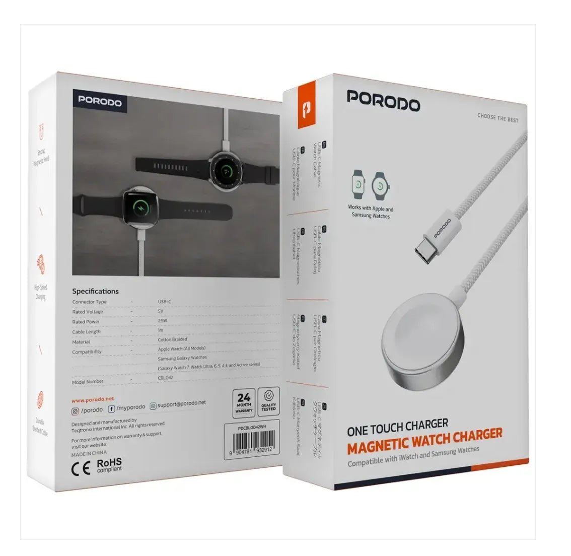 Porodo Magnetic Watch Charger For Apple Iwatch & Samsung Watches