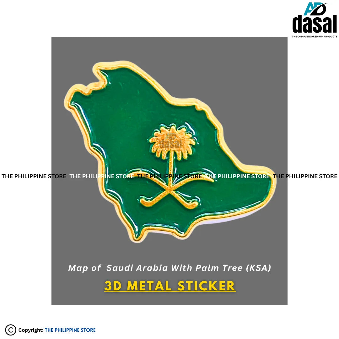 3D Metal Sticker- Map Of Saudi Arabia With Palm Tree (Ksa)