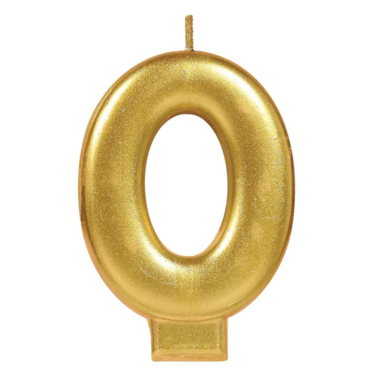Party Centre Metallic Gold Moulded Numeral #0 Candle
