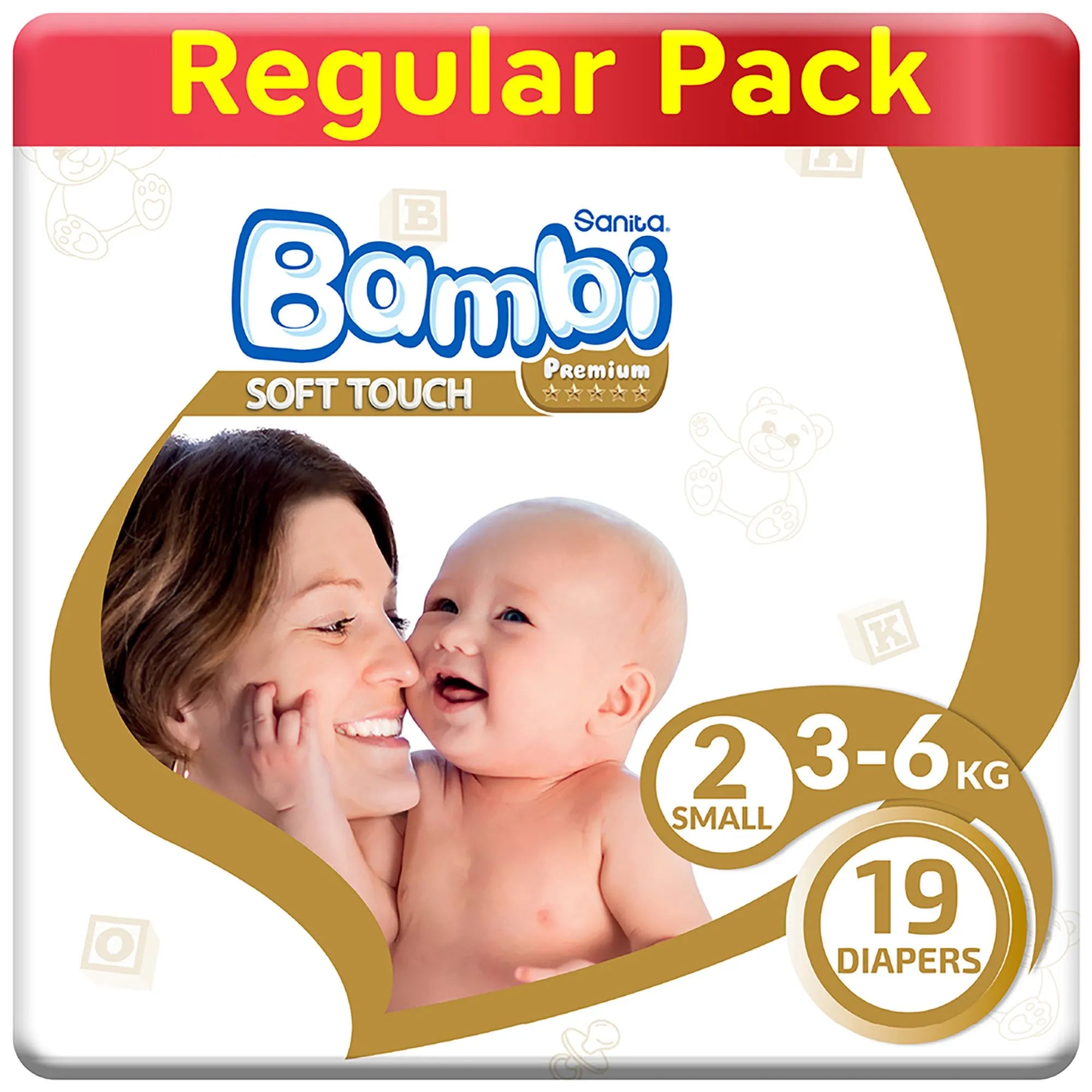 Sanita Bambi Baby Diapers Regular Pack, Size 2, Small, 3-6 Kg, 19 Count