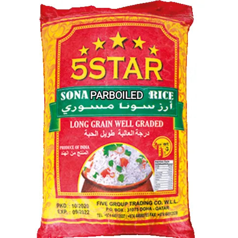 5Star Sona Parboiled Rice Long Grain Well Graded 5kg