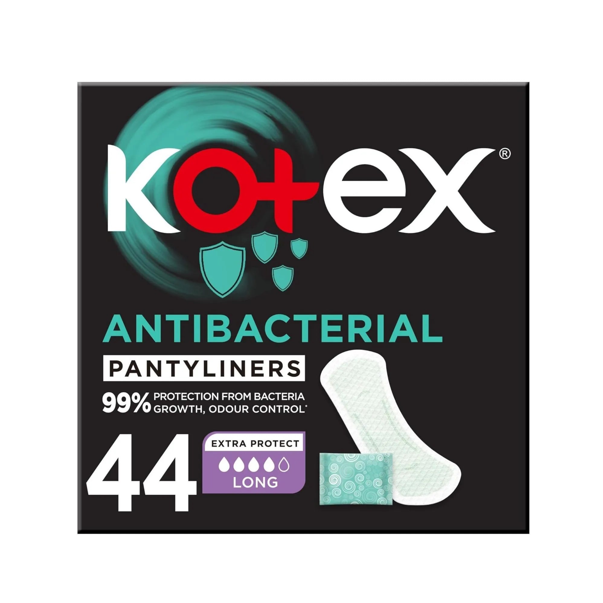 Kotex Antibacterial Long Size Panty Liners, 44 Pieces