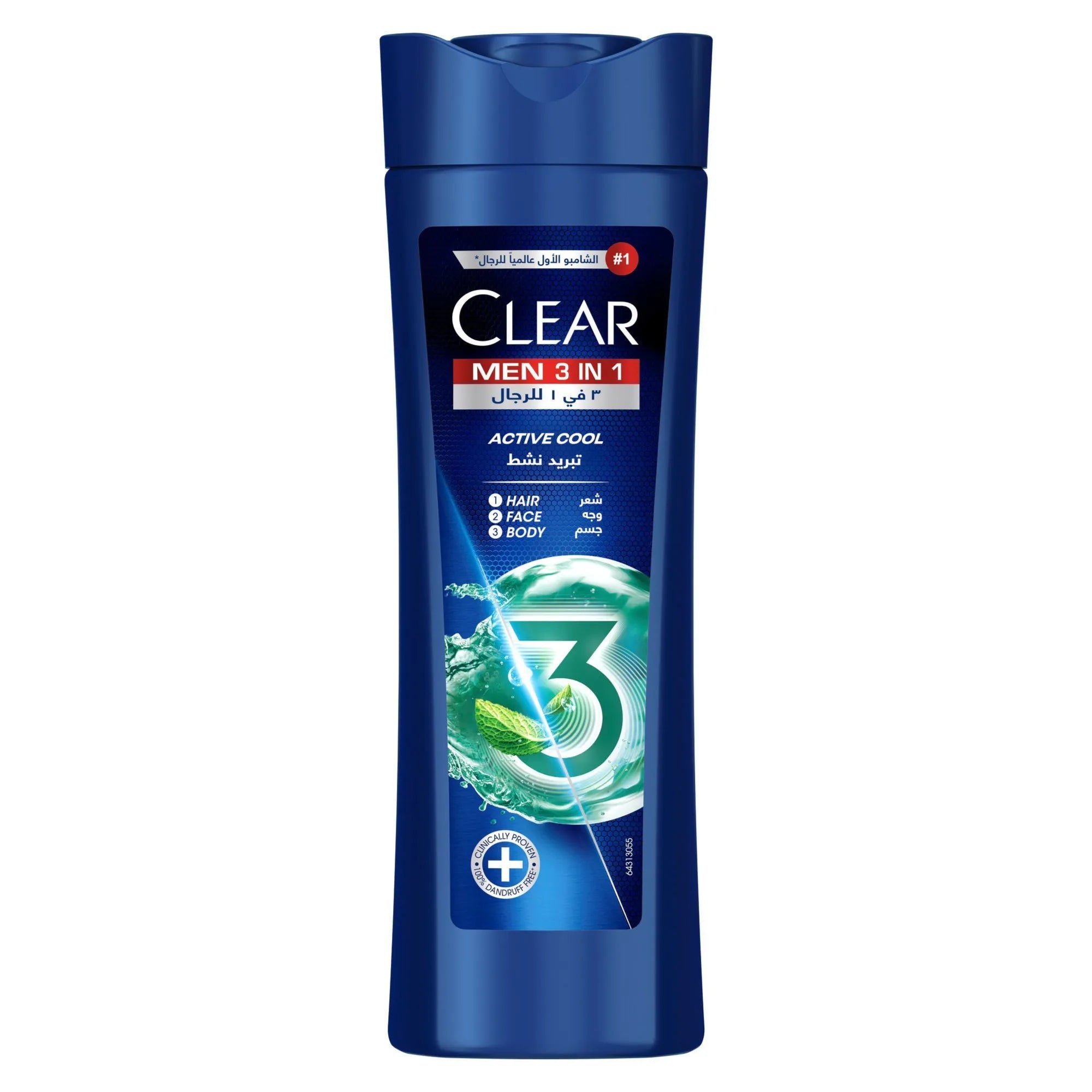 Clear Men 3-in-1 Active Cool Shampoo For Hair, Body & Face, 400ml