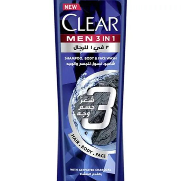 Clear Men 3-in-1 Activated Charcoal Face Wash & Body Wash & Shampoo, 200ml