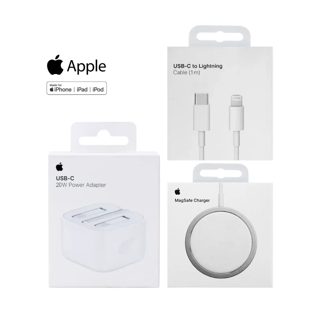 Apple 20W Power Adapter A2344 + Apple Magsafe Wireless Charger_A2140 + Apple Usb-C To Lightning Cable 1 Meter A2561 (Multi Value Combo Pack) ( 20W + Mag + C-L )