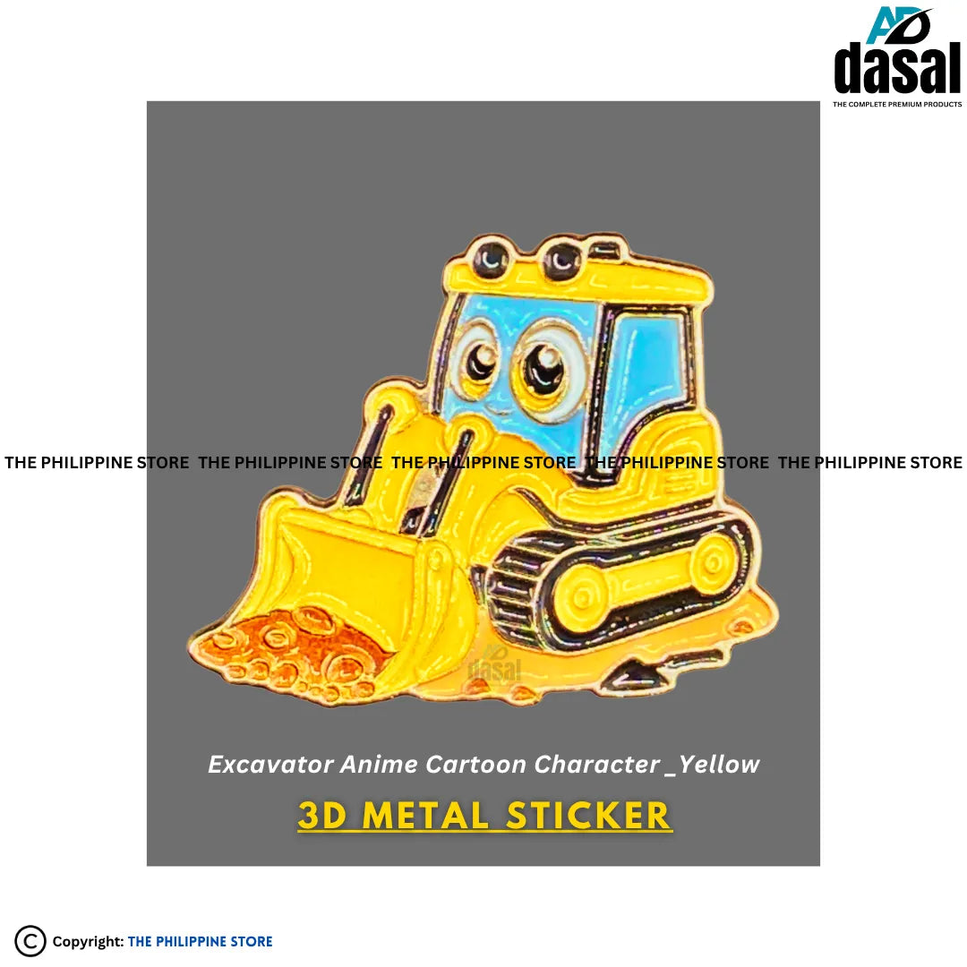 3D Metal Sticker- Excavator Anime Cartoon Character_Yellow