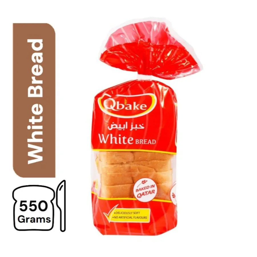 Qbake Medium White Sliced Bread, 550g