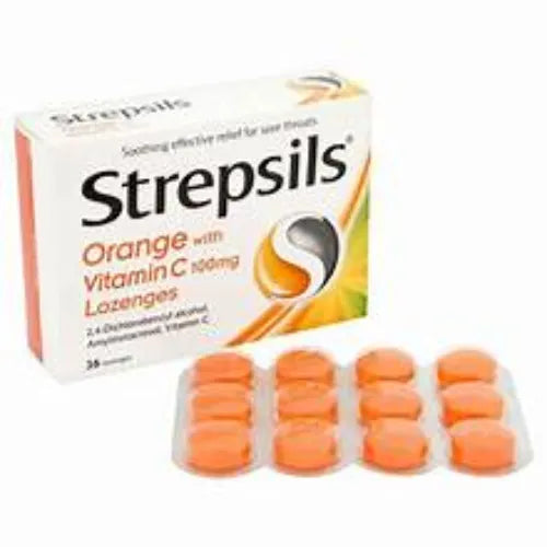 Strepsils Orange With Vitamin C Sore Throat Relief Lozenges, 24 Lozenges