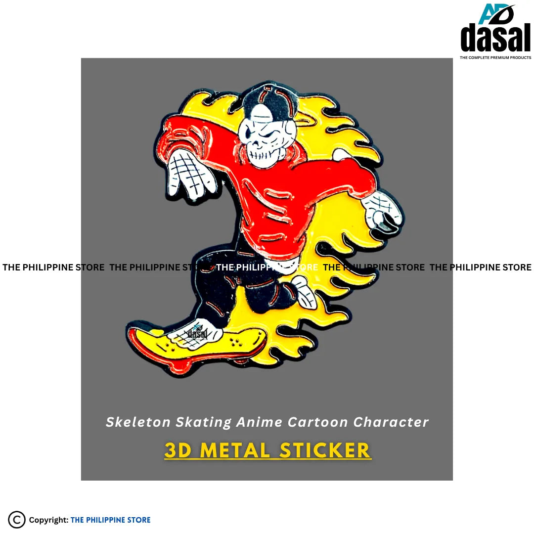 3D Metal Sticker- Skeleton Skating Anime Cartoon Character