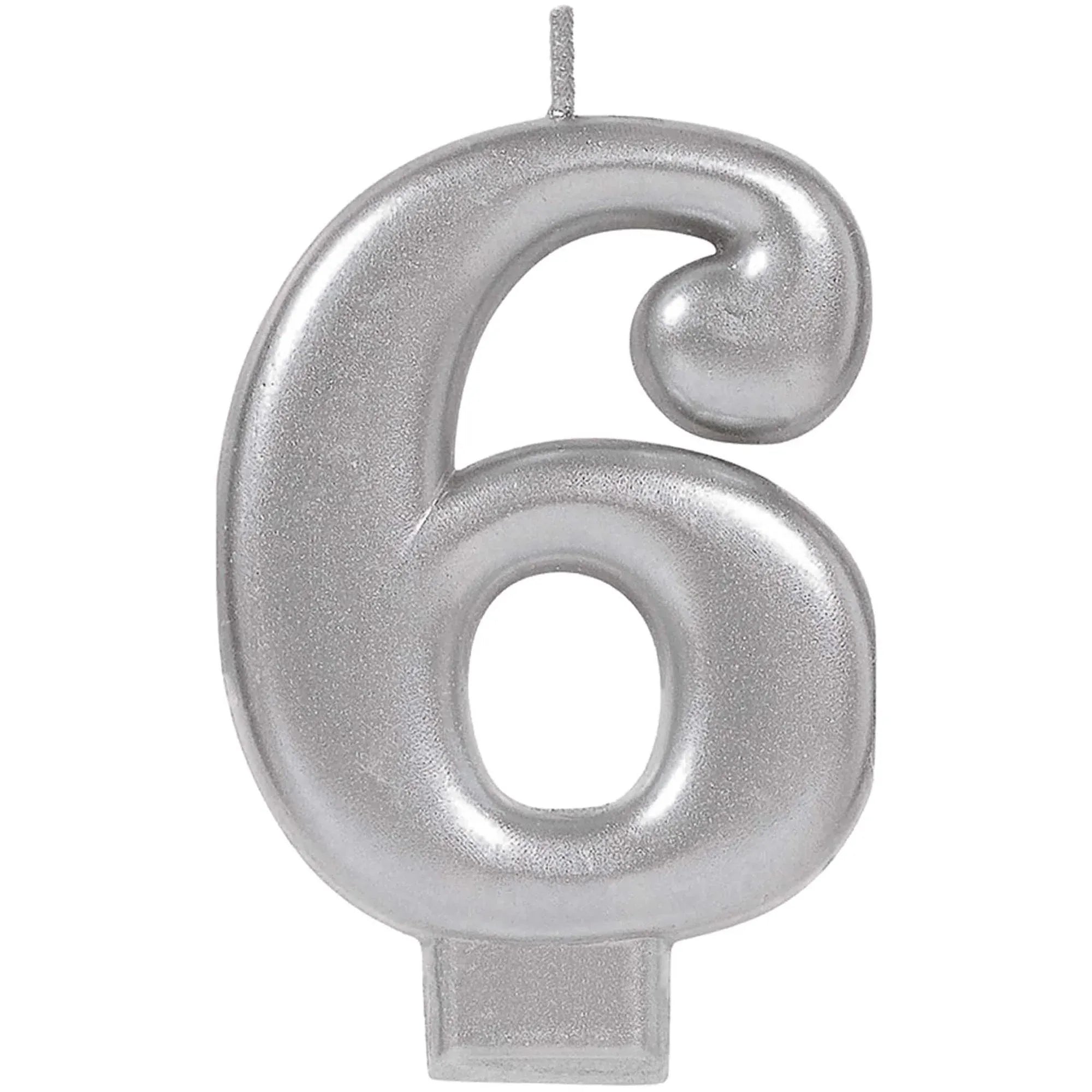 Party Centre Silver Numeral #6 Metallic Candle