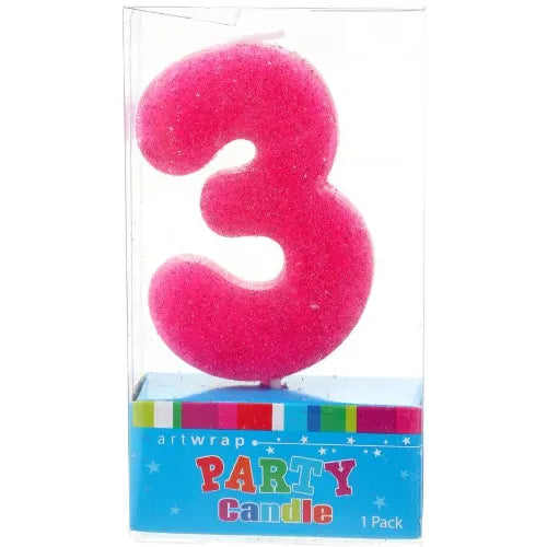 Party Day Glitter Big Number Candle 3 With Holder
