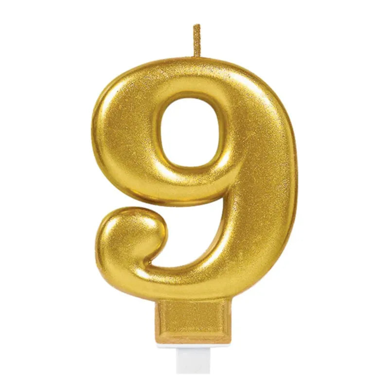 Party Centre Metallic Gold Moulded Candle, Numeral #9