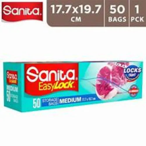 Sanita Easy Lock Biodegradable Food Storage Bags, Medium, 17.7x19.7cm, 50 Bags
