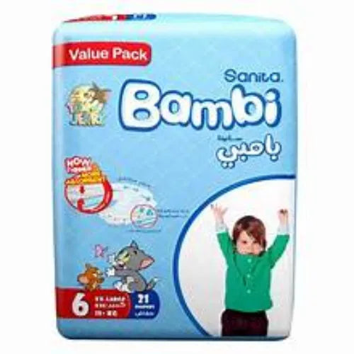 Sanita Bambi Baby Diapers Value Pack, Size 6, Xx-large, 18+kg, 21 Count
