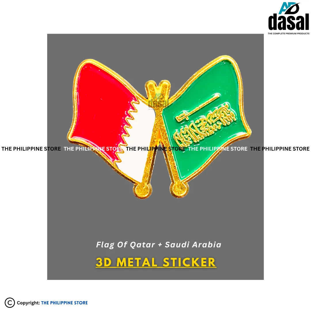 3D Metal Sticker- Flag Of Qatar + Saudi Arabia