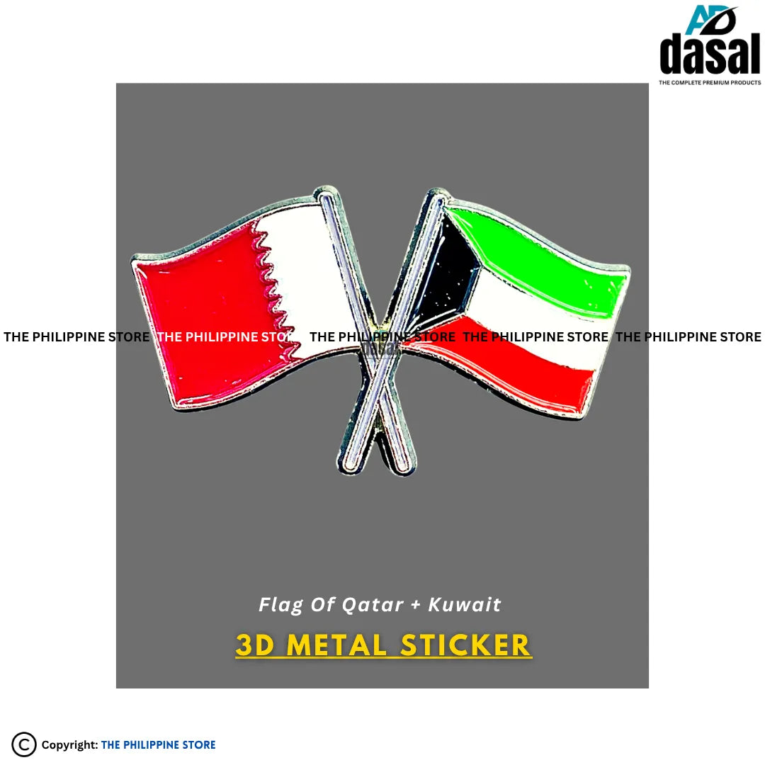 3D Metal Sticker- Flag Of Qatar + Kuwait