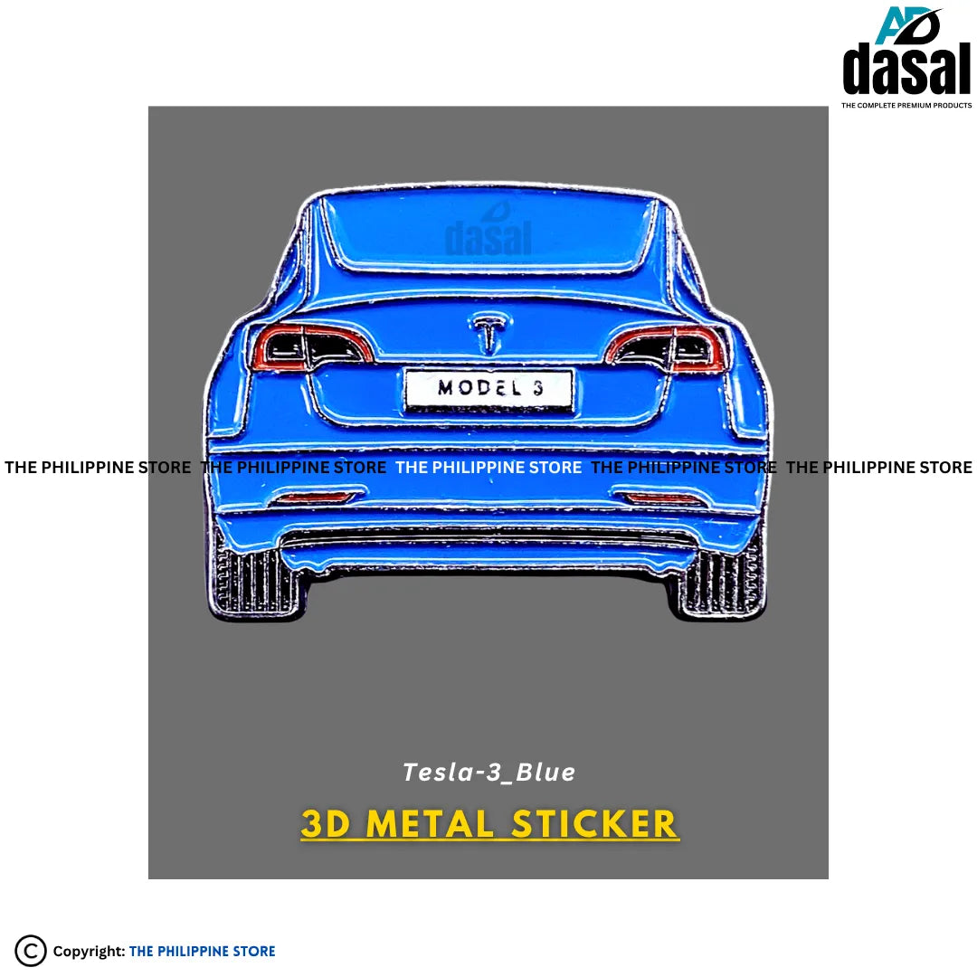 3D Metal Sticker- Tesla-3_Blue