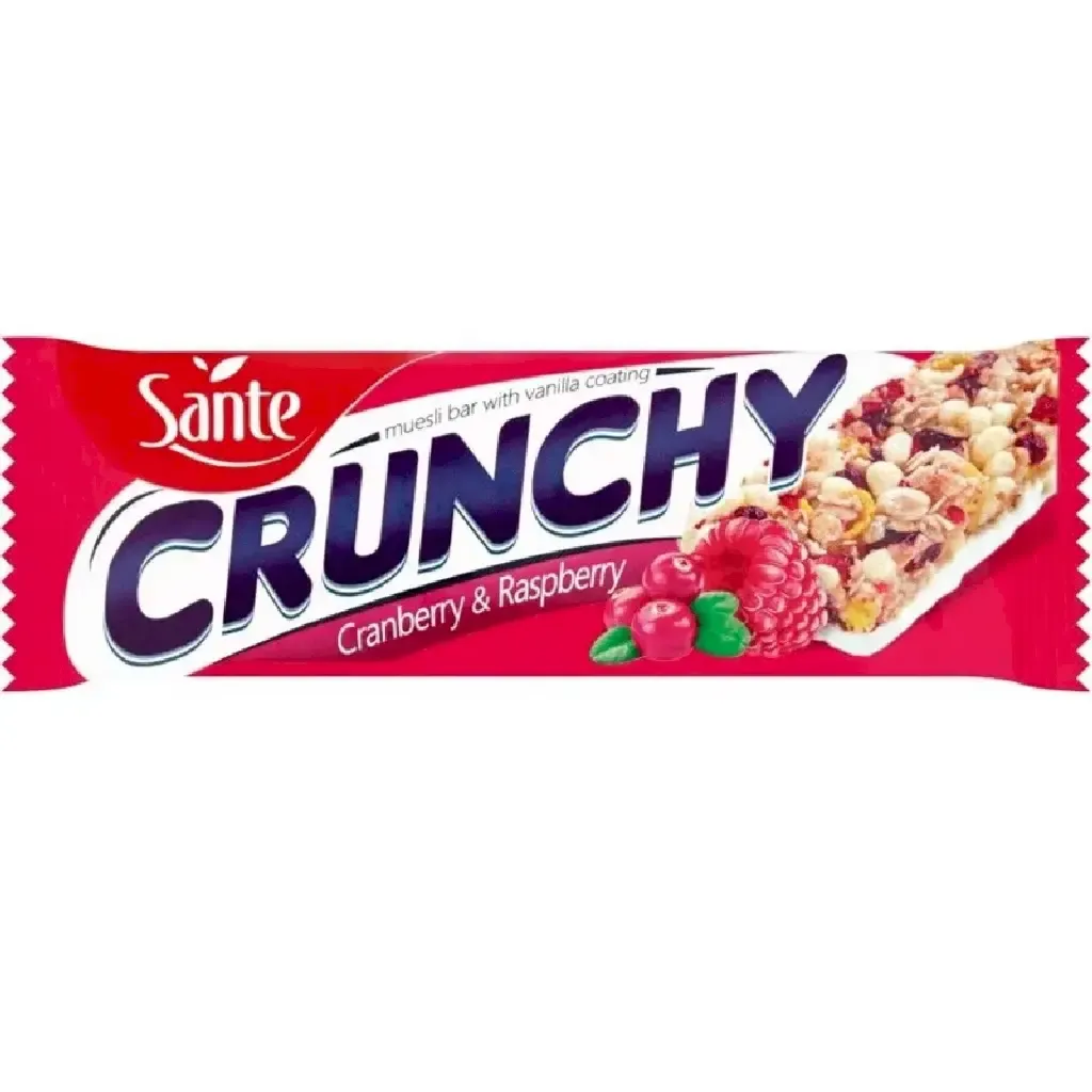 Sante Cranberries And Raspberries With Vanilla Coating Crunchy Bar, 40g