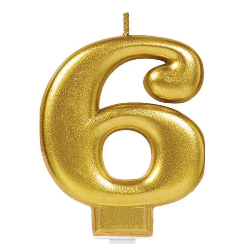 Party Centre Metallic Gold Moulded Numeral #6 Candle