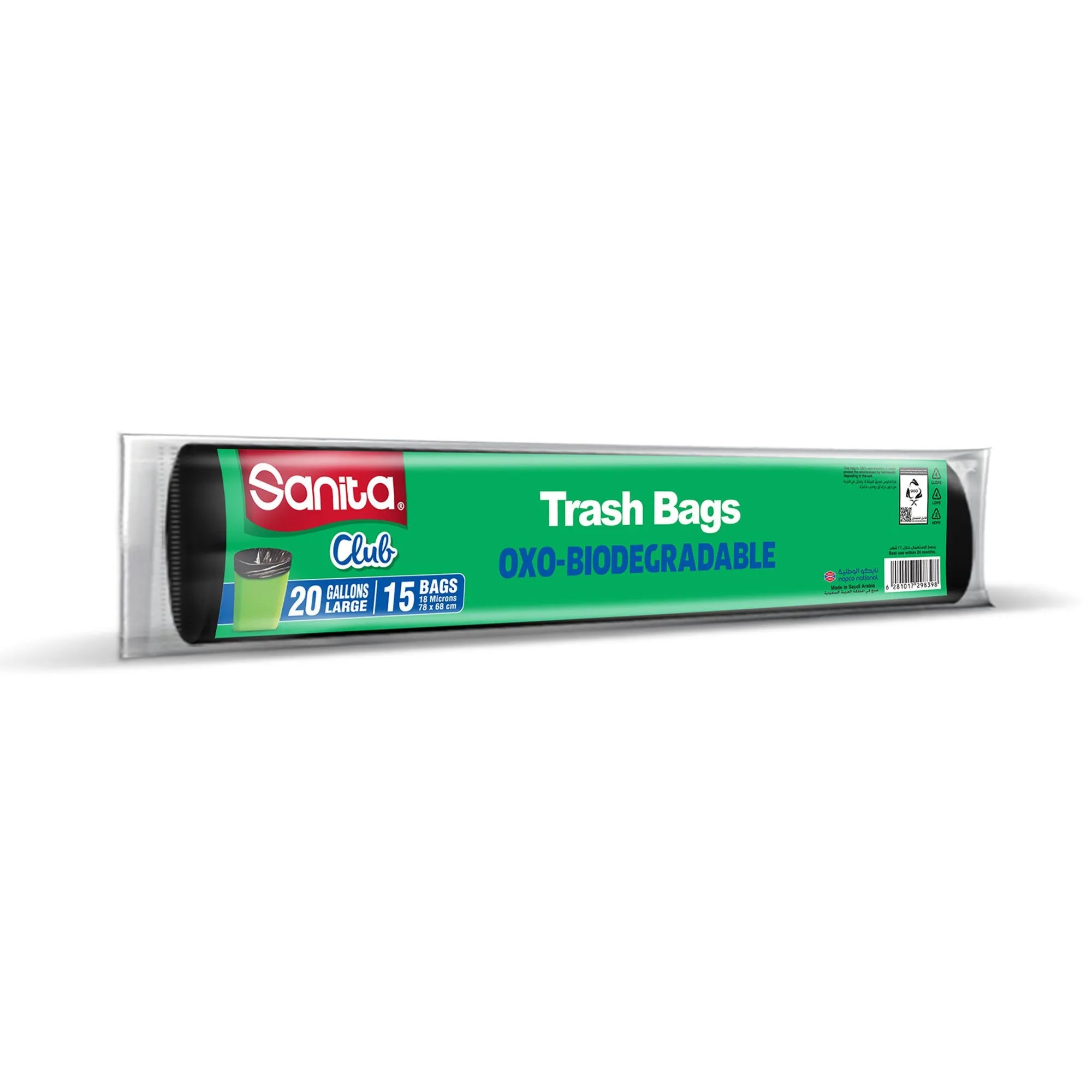 Sanita Club Biodegradable Trash Bags, 20 Gallons, 15 Bags