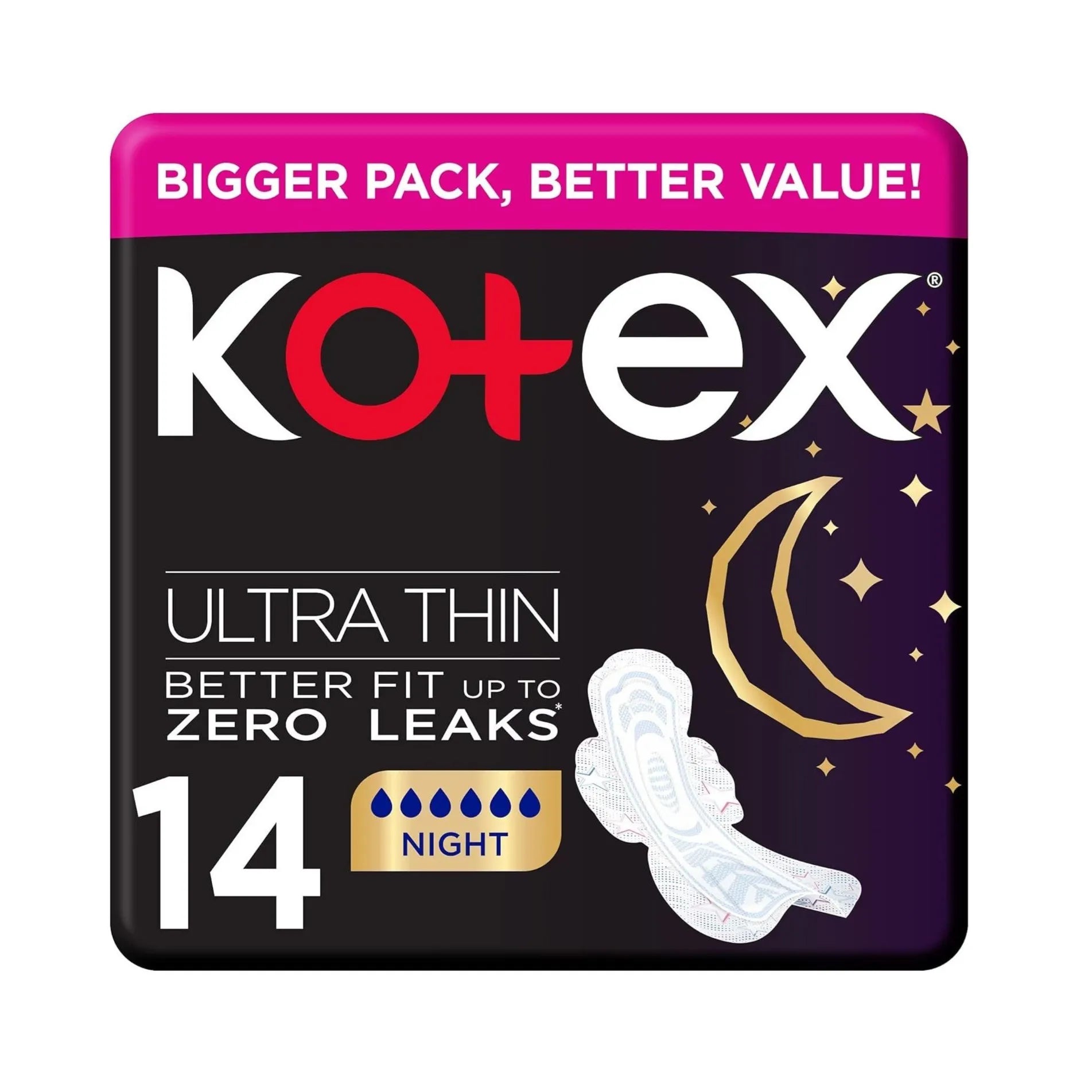 Kotex Ultra Thin Overnight Protection Sanitary Pads With Wings, 14 Pads