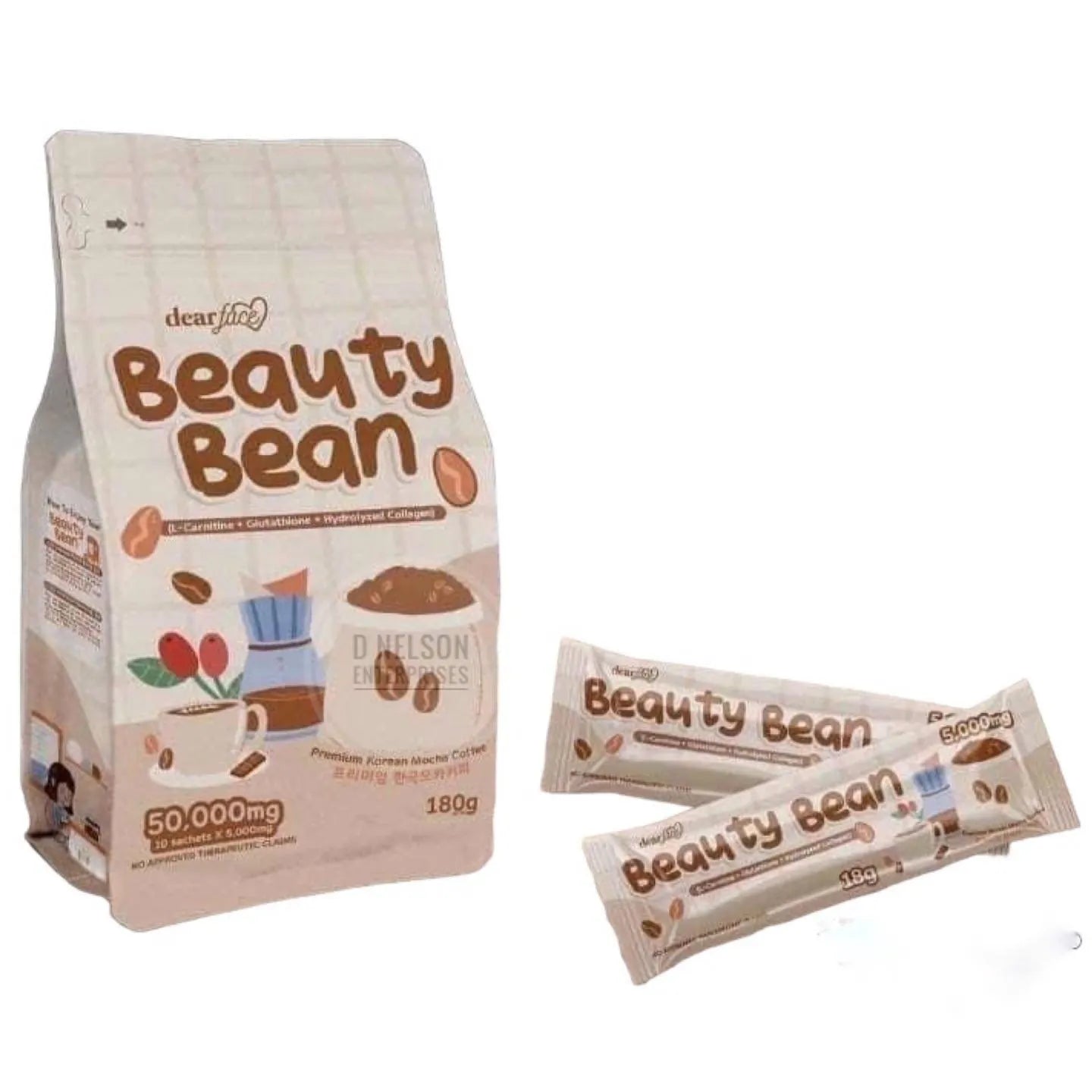 Dear Face Beauty Bean Premium Korean Mocha Coffee, 10sachets X18g