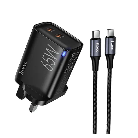 65W Usb-Cx2 Charger With 100W C-C Pd Cable_1M_Black_Hoco. Dc126