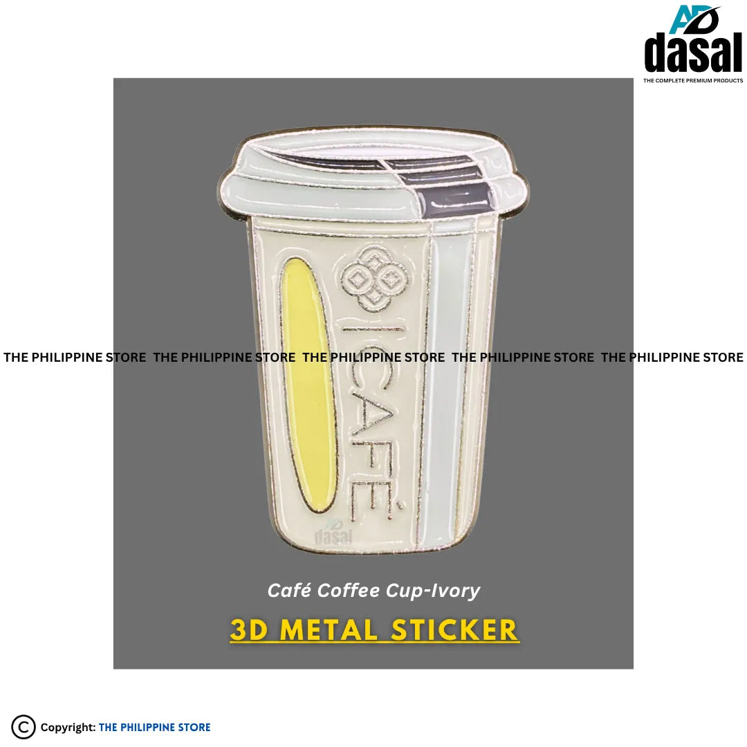 3D Metal Sticker- Café Coffee Cup-Ivory