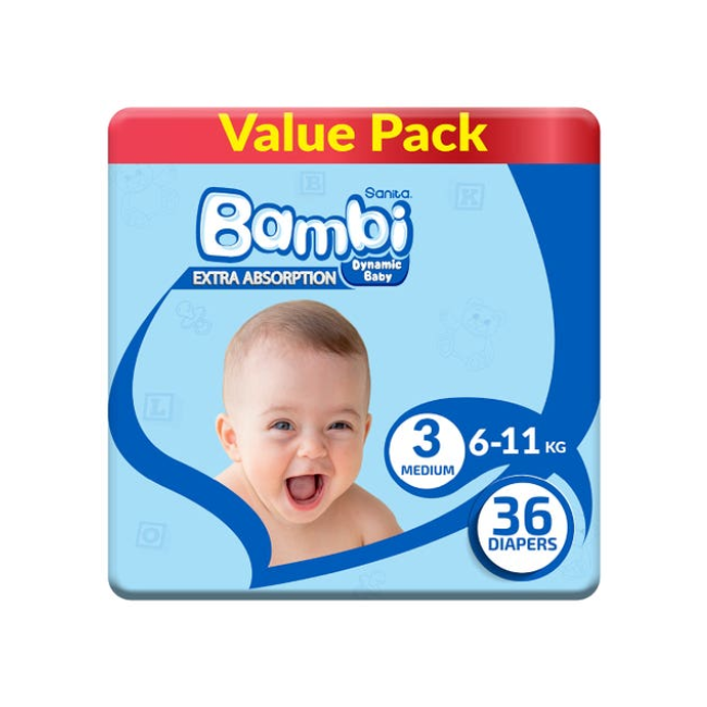 BAMBY EXTRA ABSORPTION BIAPERS 3 MEDIUM 36 PC