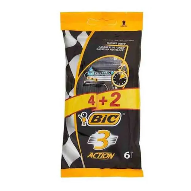 BiC 3 Shavers Action Razors, 6 Pieces