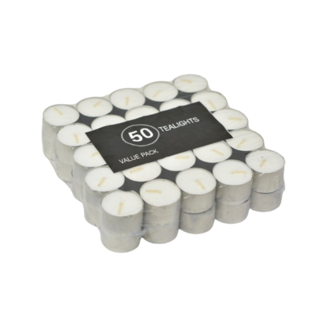 CANDLE TEA LIGHTS WHITE 50SET