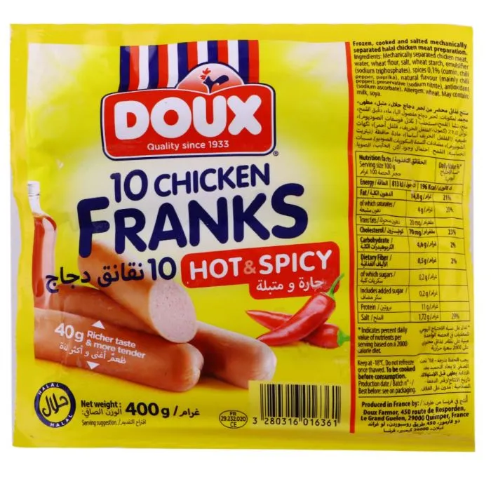 Doux 10 Chicken Franks Hot & Spicy 400g